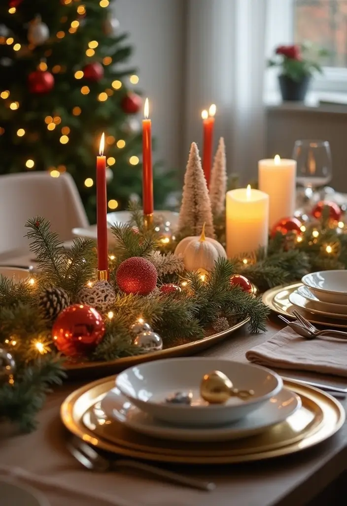 25 Gold Mirror Tray Decor Ideas That Add a Touch of Glamour 13 25 Gold Mirror Tray Decor Ideas That Add a Touch of Glamour - 13. Festive Holiday Decor