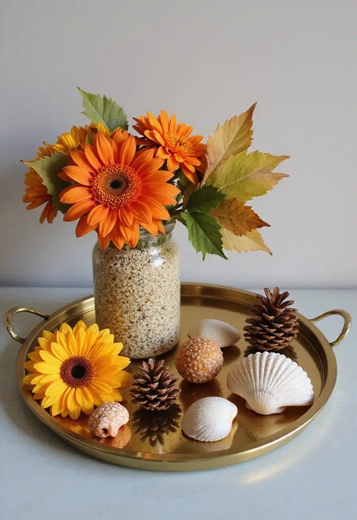 25 Gold Mirror Tray Decor Ideas That Add a Touch of Glamour 19 25 Gold Mirror Tray Decor Ideas That Add a Touch of Glamour - 19. Seasonal Display Themes