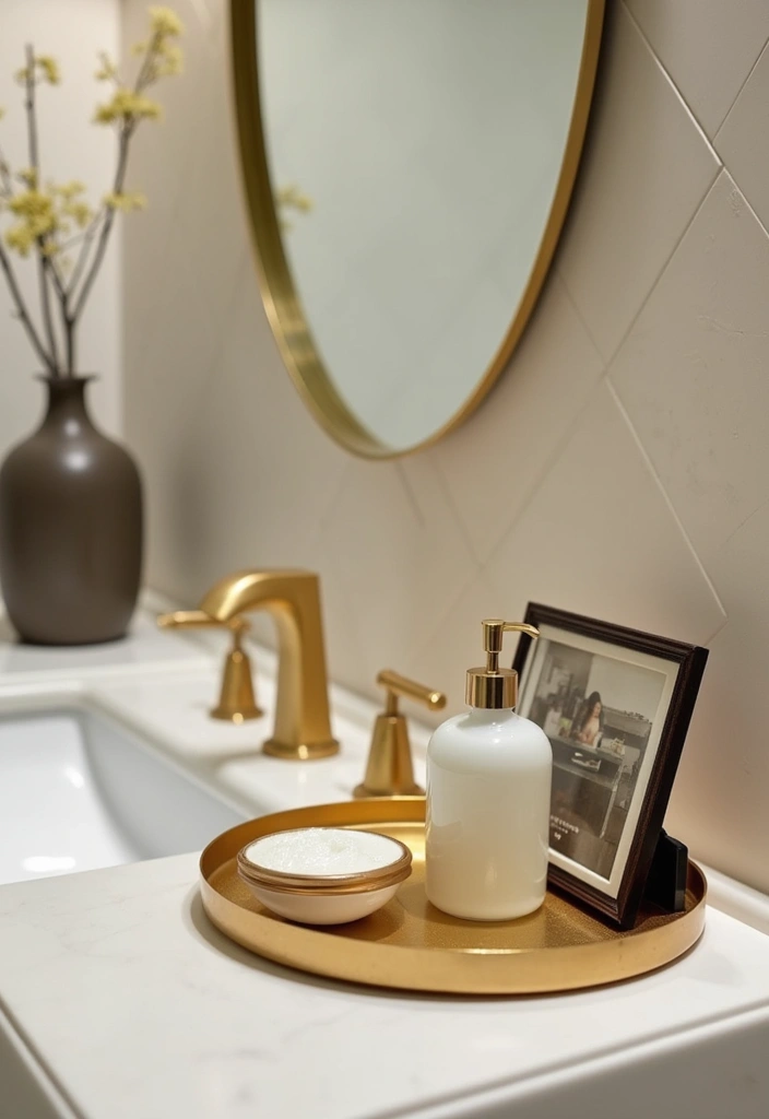 25 Gold Mirror Tray Decor Ideas That Add a Touch of Glamour 20 25 Gold Mirror Tray Decor Ideas That Add a Touch of Glamour - 20. Touch of Luxury in Small Spaces