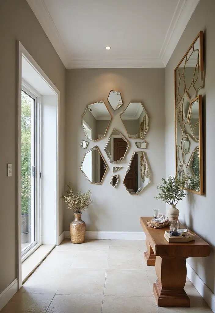 25 Hallway Mirror Decor Ideas That Make Narrow Spaces Feel Open 4 25 Hallway Mirror Decor Ideas That Make Narrow Spaces Feel Open - 4. Geometric Mirrors