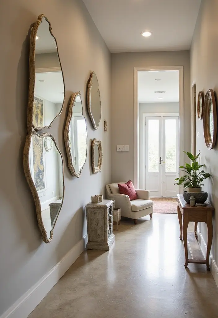 25 Hallway Mirror Decor Ideas That Make Narrow Spaces Feel Open 7 25 Hallway Mirror Decor Ideas That Make Narrow Spaces Feel Open - 7. Abstract Mirrors