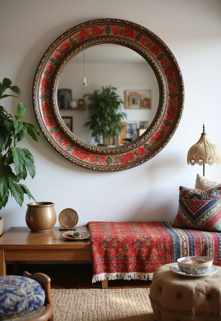 25 Lippan Art Mirror Wall Decor Ideas for Boho and Ethnic Homes 12 25 Lippan Art Mirror Wall Decor Ideas for Boho and Ethnic Homes - 12. Ethnic Motif Lippan Mirrors