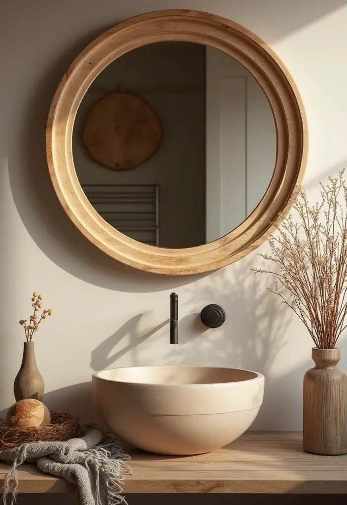 25 Lippan Art Mirror Wall Decor Ideas for Boho and Ethnic Homes 14 25 Lippan Art Mirror Wall Decor Ideas for Boho and Ethnic Homes - 14. Rustic Round Lippan Mirror
