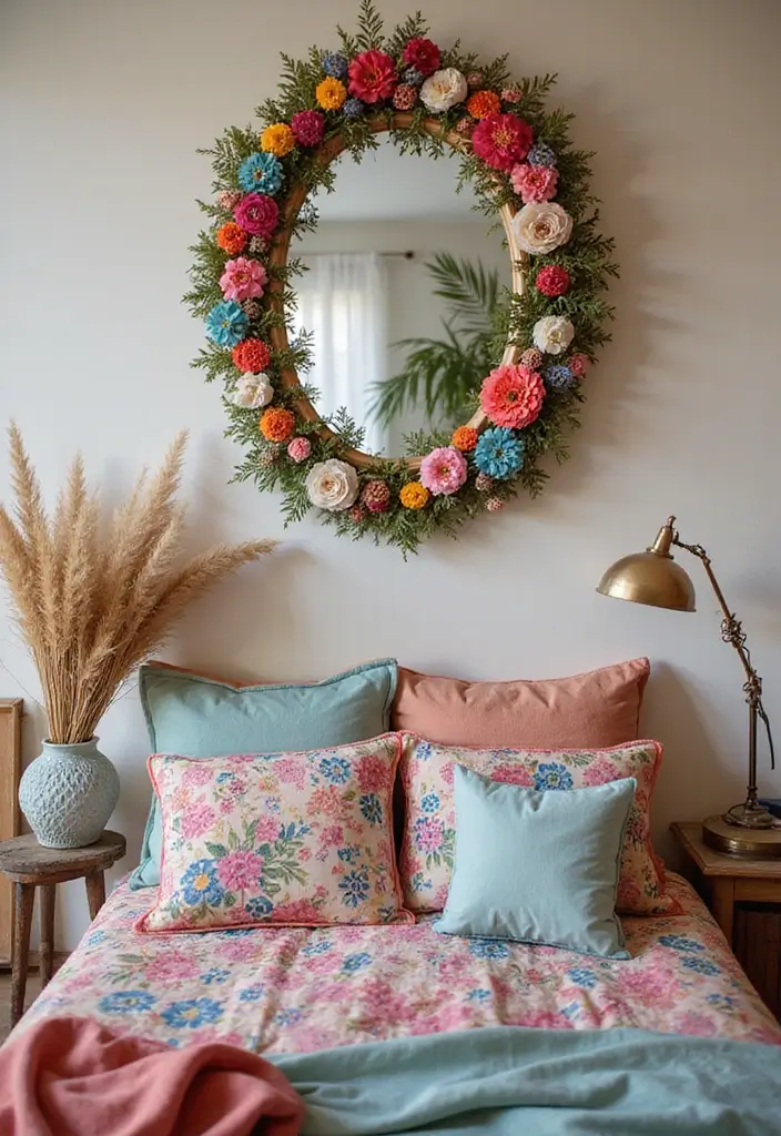 25 Lippan Art Mirror Wall Decor Ideas for Boho and Ethnic Homes 4 25 Lippan Art Mirror Wall Decor Ideas for Boho and Ethnic Homes - 4. Bohemian Floral Lippan Mirror