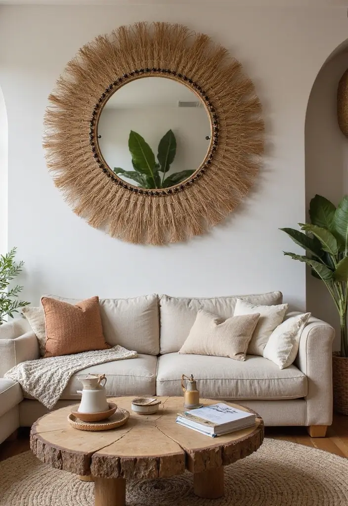 25 Lippan Art Mirror Wall Decor Ideas for Boho and Ethnic Homes 6 25 Lippan Art Mirror Wall Decor Ideas for Boho and Ethnic Homes - 6. Circular Lippan Mirror with Beaded Trim