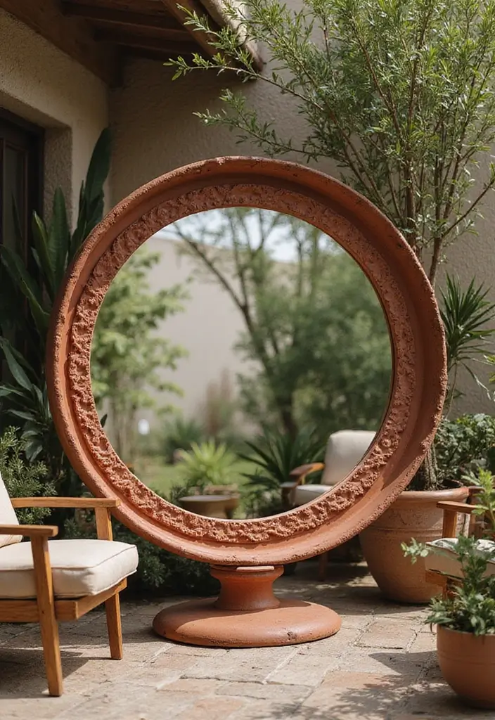 25 Lippan Art Mirror Wall Decor Ideas for Boho and Ethnic Homes 8 25 Lippan Art Mirror Wall Decor Ideas for Boho and Ethnic Homes - 8. Lippan Art Mirrors with Terracotta Bases