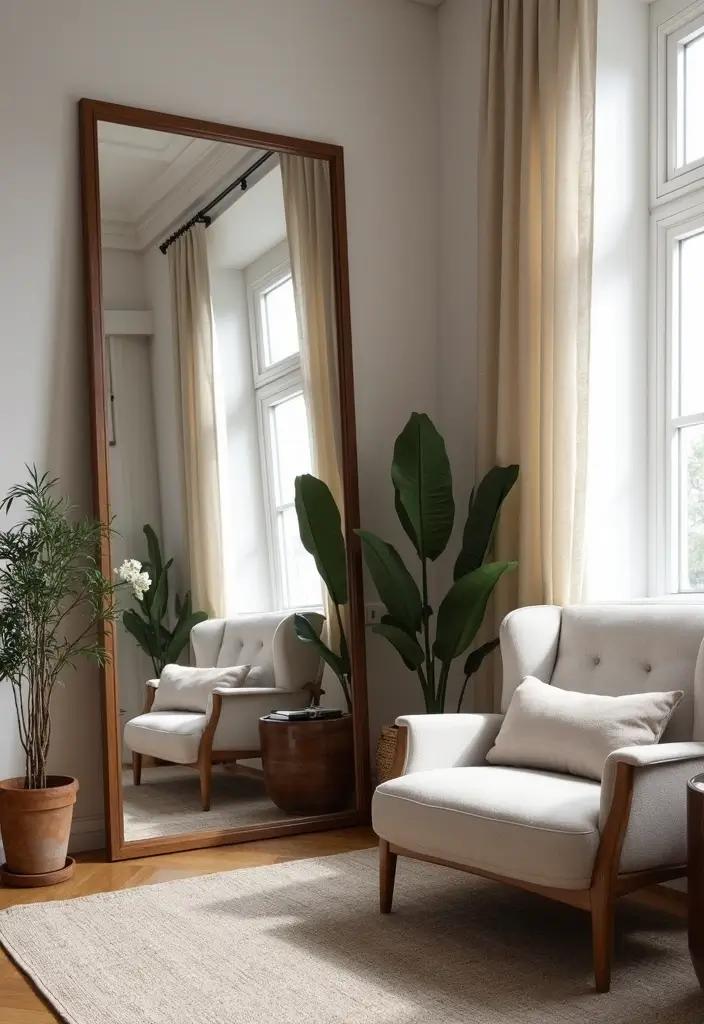 25 Living Room Mirror Decor Ideas That Make the Space Feel Bigger 1 25 Living Room Mirror Decor Ideas That Make the Space Feel Bigger - 1. Oversized Floor Mirrors