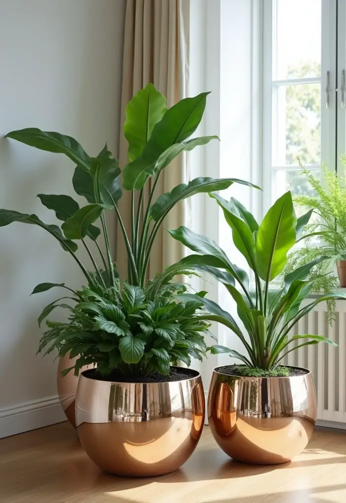25 Living Room Mirror Decor Ideas That Make the Space Feel Bigger 17 25 Living Room Mirror Decor Ideas That Make the Space Feel Bigger - 17. Mirrored Planters
