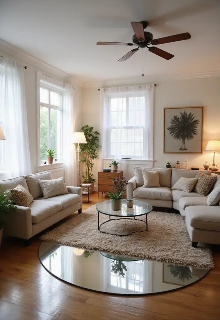25 Living Room Mirror Decor Ideas That Make the Space Feel Bigger 18 25 Living Room Mirror Decor Ideas That Make the Space Feel Bigger - 18. Mirrored Rugs