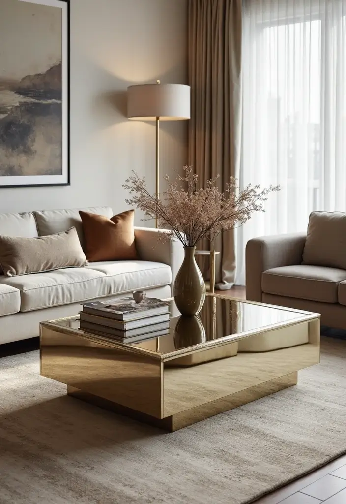 25 Living Room Mirror Decor Ideas That Make the Space Feel Bigger 23 25 Living Room Mirror Decor Ideas That Make the Space Feel Bigger - 23. Mirrored Edge Coffee Tables