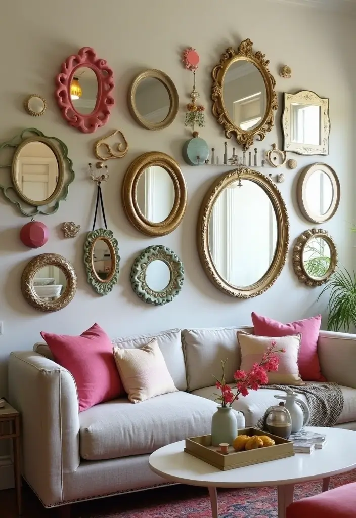 25 Living Room Mirror Decor Ideas That Make the Space Feel Bigger 3 25 Living Room Mirror Decor Ideas That Make the Space Feel Bigger - 3. Gallery Wall of Mirrors