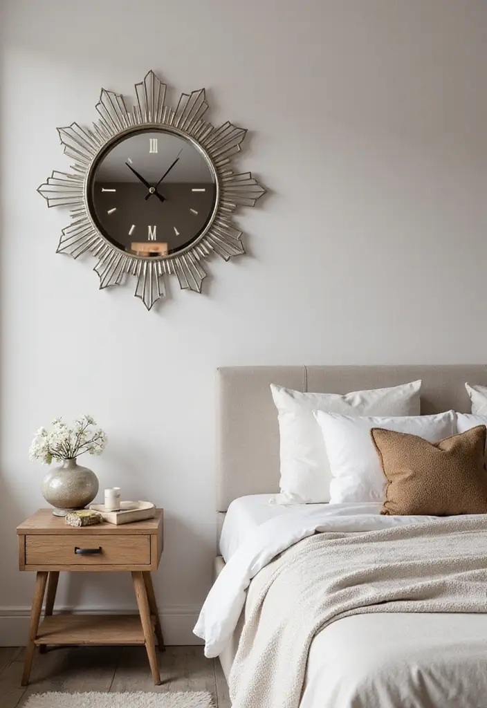 25 Mirror Decor Ideas for Bedrooms Without a Dresser Mirror 12 25 Mirror Decor Ideas for Bedrooms Without a Dresser Mirror - 12. Decorative Mirror Clock