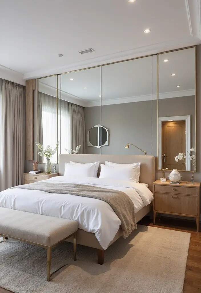 25 Mirror Decor Ideas for Bedrooms Without a Dresser Mirror 14 25 Mirror Decor Ideas for Bedrooms Without a Dresser Mirror - 14. Mirrored Room Divider