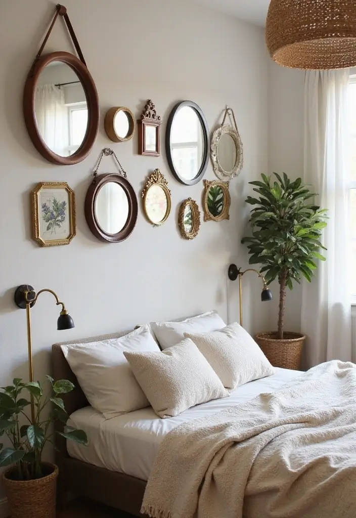 25 Mirror Decor Ideas for Bedrooms Without a Dresser Mirror 16 25 Mirror Decor Ideas for Bedrooms Without a Dresser Mirror - 16. Hanging Mirrors