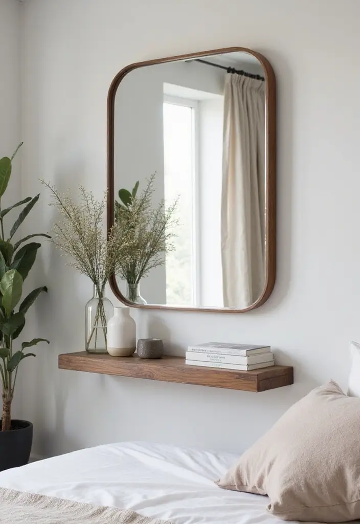 25 Mirror Decor Ideas for Bedrooms Without a Dresser Mirror 7 25 Mirror Decor Ideas for Bedrooms Without a Dresser Mirror - 7. Mirror Shelf