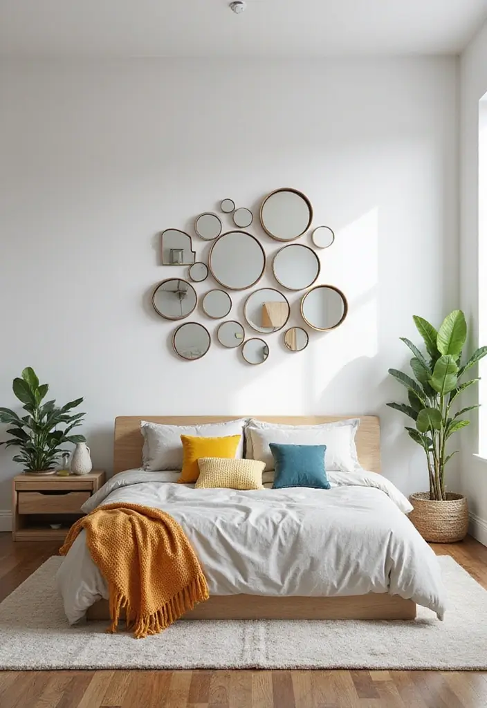 25 Mirror Decor Ideas for Bedrooms Without a Dresser Mirror 8 25 Mirror Decor Ideas for Bedrooms Without a Dresser Mirror - 8. Round Mirrors in a Cluster