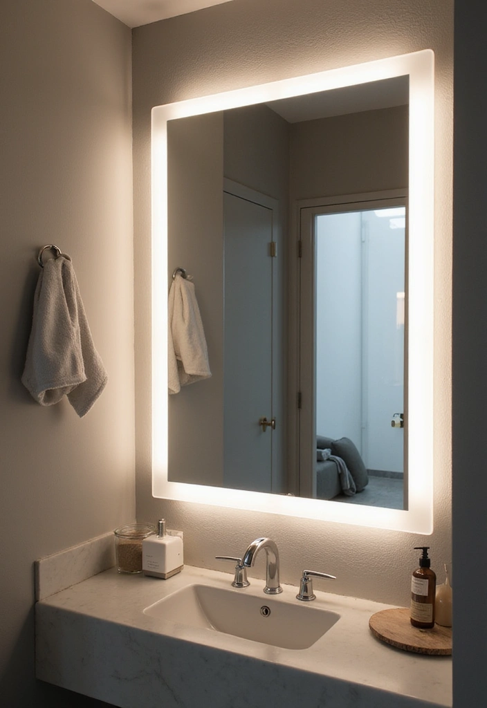 25 Mirror Decor Ideas for Gray and Beige Wall Color Palettes 16 25 Mirror Decor Ideas for Gray and Beige Wall Color Palettes - 16. Backlit Mirrors