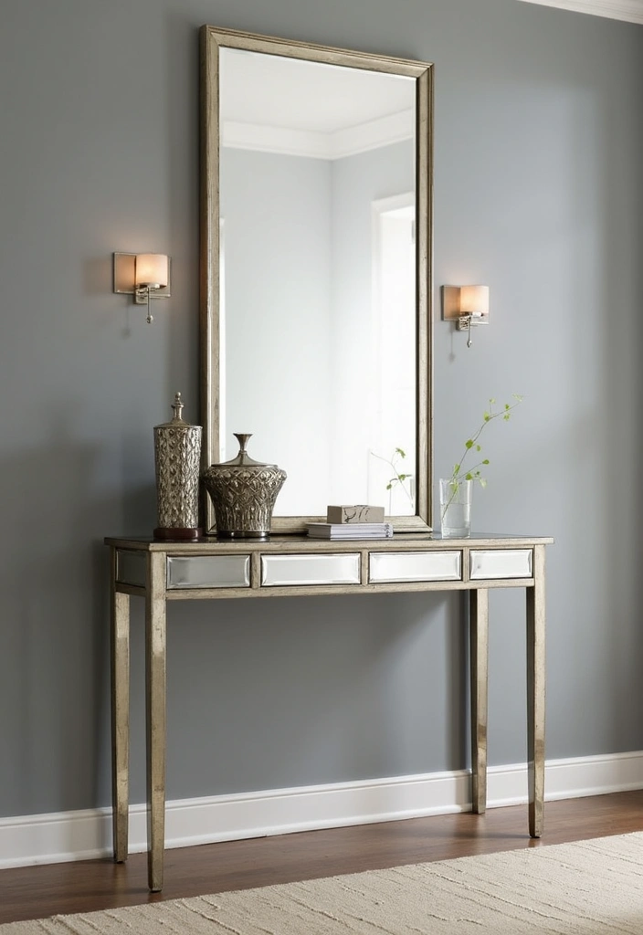 25 Mirror Decor Ideas for Gray and Beige Wall Color Palettes 2 25 Mirror Decor Ideas for Gray and Beige Wall Color Palettes - 2. Mirrored Console Table