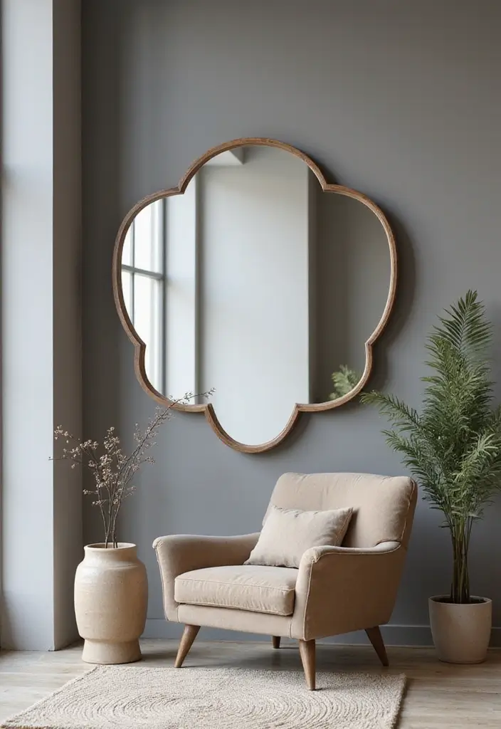 25 Mirror Decor Ideas for Gray and Beige Wall Color Palettes 22 25 Mirror Decor Ideas for Gray and Beige Wall Color Palettes - 22. Mirrors with Unique Shapes