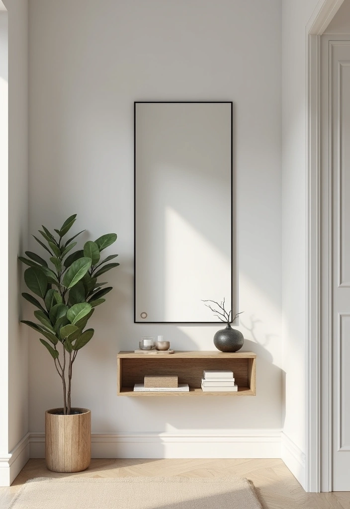 25 Mirror Decor Ideas for Gray and Beige Wall Color Palettes 23 25 Mirror Decor Ideas for Gray and Beige Wall Color Palettes - 23. Minimalist Mirror with Shelf