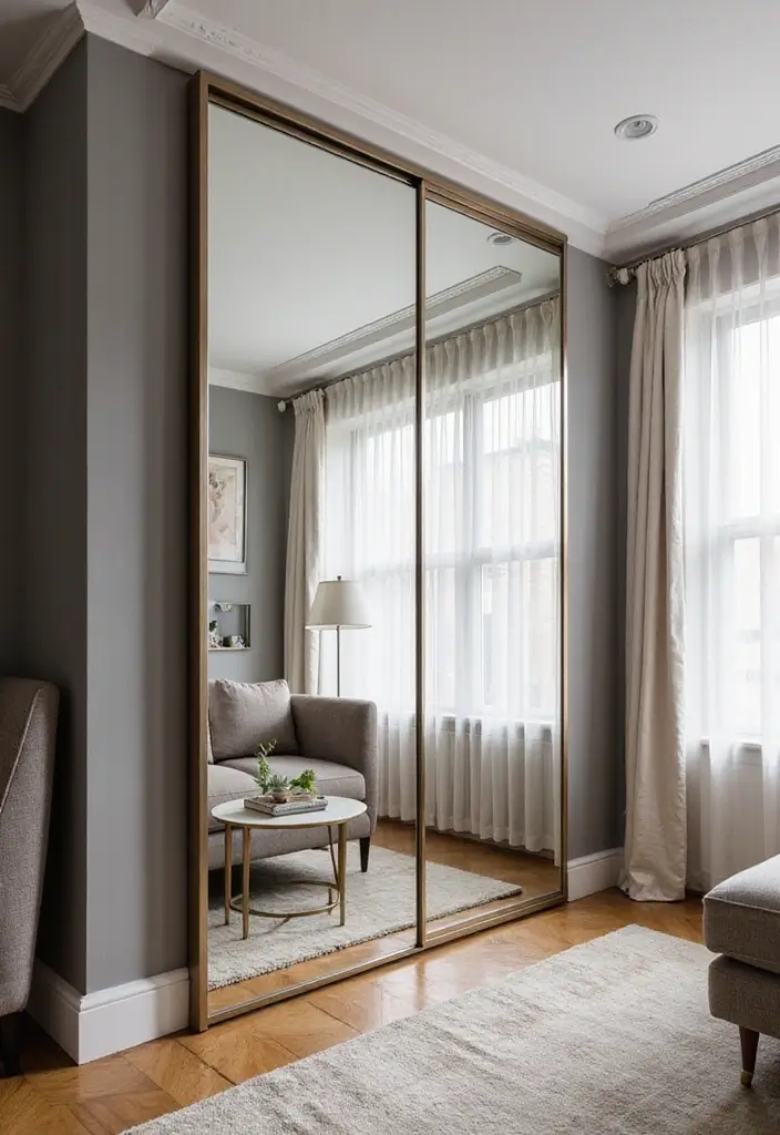 25 Mirror Decor Ideas for Gray and Beige Wall Color Palettes 24 25 Mirror Decor Ideas for Gray and Beige Wall Color Palettes - 24. Mirrored Room Dividers