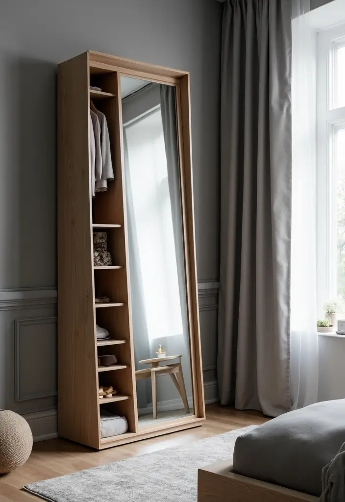 25 Mirror Decor Ideas for Gray and Beige Wall Color Palettes 5 25 Mirror Decor Ideas for Gray and Beige Wall Color Palettes - 5. Floor Mirrors with Built-in Storage
