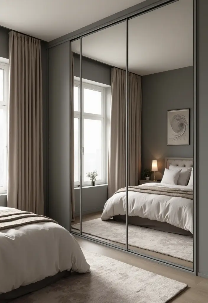 25 Mirror Decor Ideas for Gray and Beige Wall Color Palettes 9 25 Mirror Decor Ideas for Gray and Beige Wall Color Palettes - 9. Mirrored Wardrobe Doors