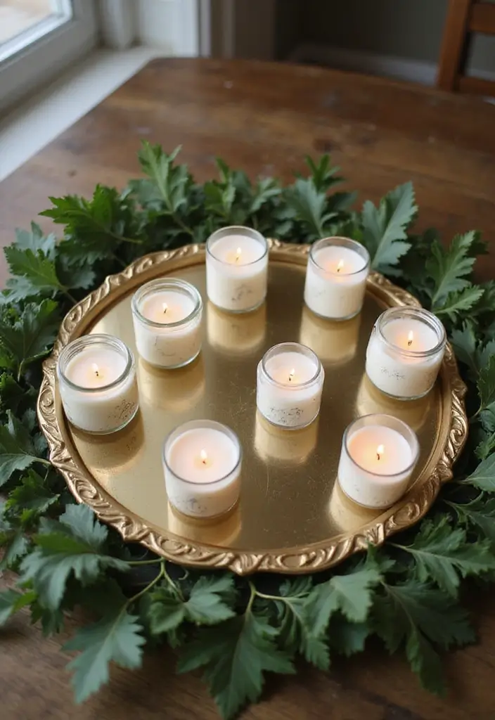 25 Mirror Decor Ideas with Candles and Greenery for Cozy Corners 15 25 Mirror Decor Ideas with Candles and Greenery for Cozy Corners - 15. Beveled Edge Mirror with Candle Jars