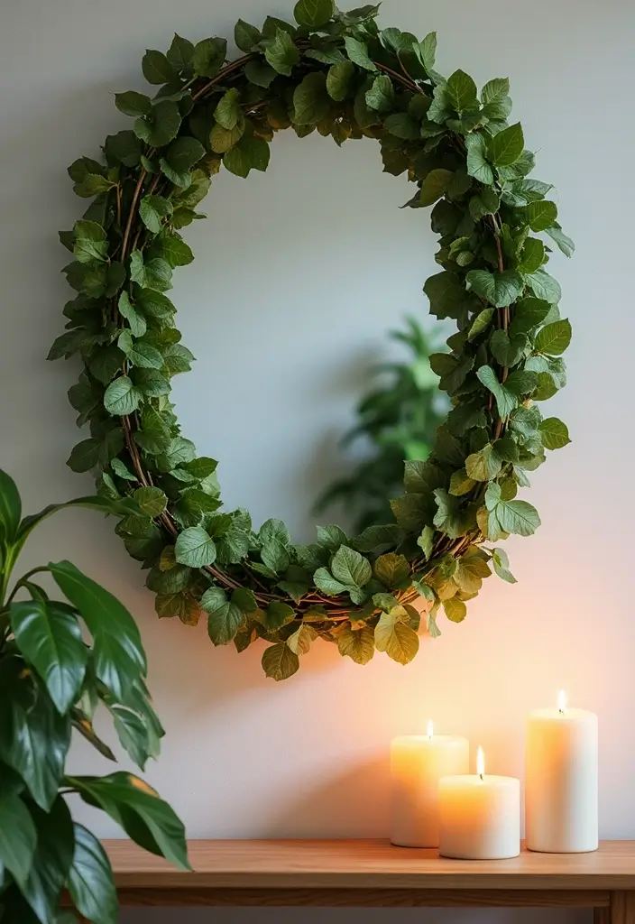 25 Mirror Decor Ideas with Candles and Greenery for Cozy Corners 16 25 Mirror Decor Ideas with Candles and Greenery for Cozy Corners - 16. Decorative Wall Mirror with Hanging Greenery