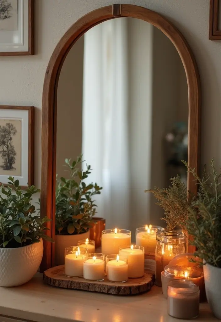25 Mirror Decor Ideas with Candles and Greenery for Cozy Corners 23 25 Mirror Decor Ideas with Candles and Greenery for Cozy Corners - 23. Large Mirror with Candle Wall Art