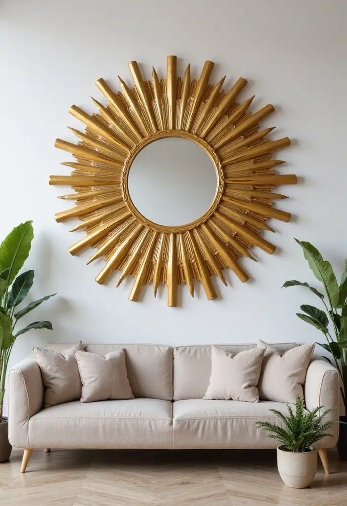 25 Mirror Wall Decor Ideas for Apartments and Small Spaces 1 25 Mirror Wall Decor Ideas for Apartments and Small Spaces - 1. Classic Golden Sunburst