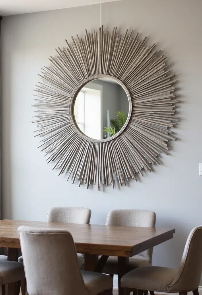 25 Mirror Wall Decor Ideas for Apartments and Small Spaces 10 25 Mirror Wall Decor Ideas for Apartments and Small Spaces - 10. Silver Sunburst Charm