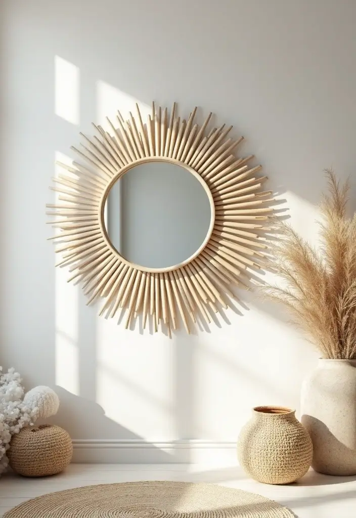 25 Mirror Wall Decor Ideas for Apartments and Small Spaces 14 25 Mirror Wall Decor Ideas for Apartments and Small Spaces - 14. Coastal-Inspired Sunburst