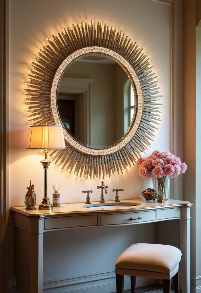 25 Mirror Wall Decor Ideas for Apartments and Small Spaces 16 25 Mirror Wall Decor Ideas for Apartments and Small Spaces - 16. Glamorous Crystal Accents
