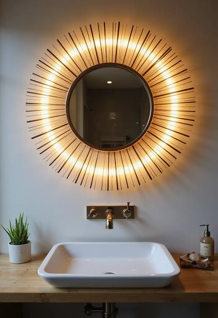 25 Mirror Wall Decor Ideas for Apartments and Small Spaces 23 25 Mirror Wall Decor Ideas for Apartments and Small Spaces - 23. Sunburst Mirrors with Lighting