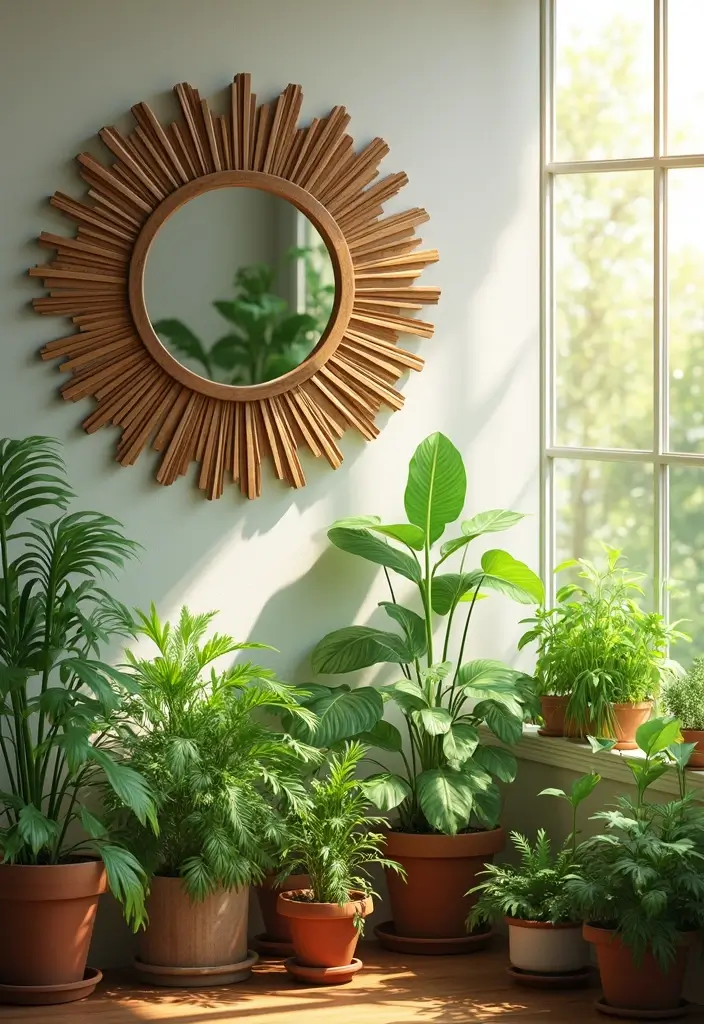 25 Mirror Wall Decor Ideas for Apartments and Small Spaces 7 25 Mirror Wall Decor Ideas for Apartments and Small Spaces - 7. Nature-Inspired Sunburst
