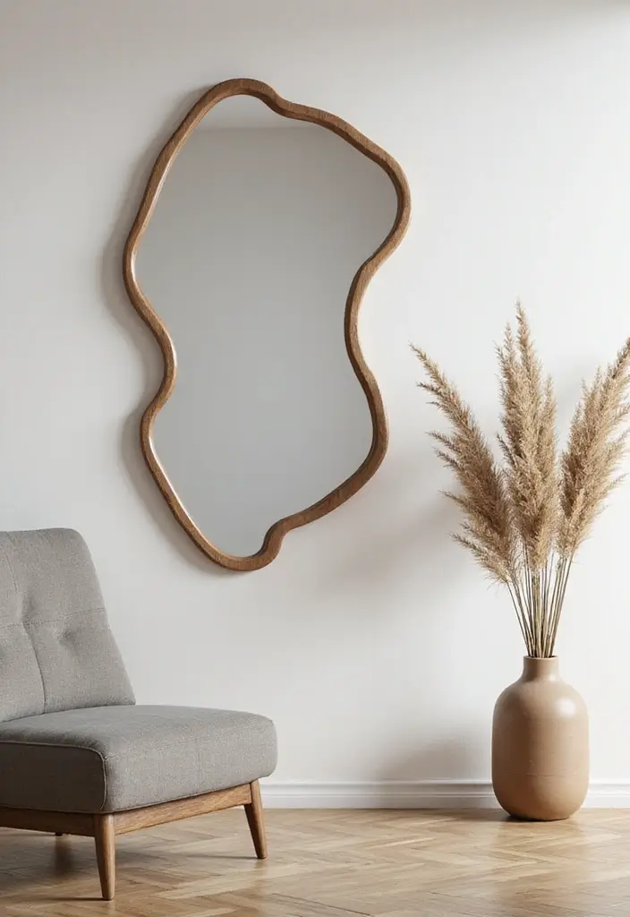 25 Mirror Wall Decor Ideas for Neutral Color Schemes and Minimal Homes 11 25 Mirror Wall Decor Ideas for Neutral Color Schemes and Minimal Homes - 11. Statement Mirror with Unique Shapes