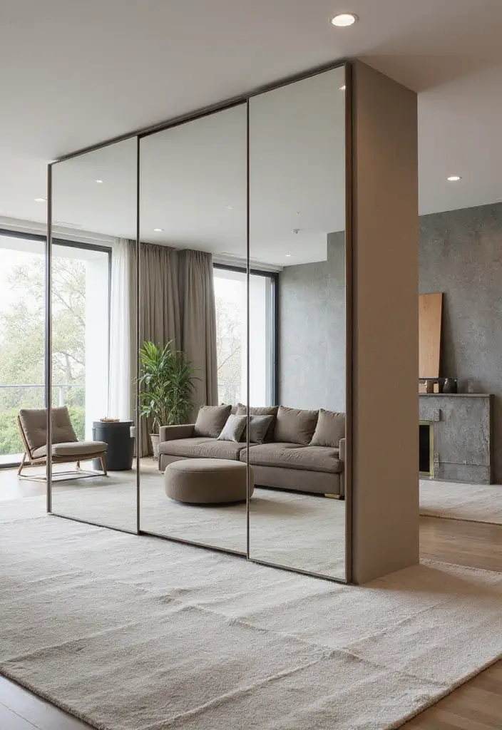 25 Mirror Wall Decor Ideas for Neutral Color Schemes and Minimal Homes 15 25 Mirror Wall Decor Ideas for Neutral Color Schemes and Minimal Homes - 15. Mirrored Room Dividers