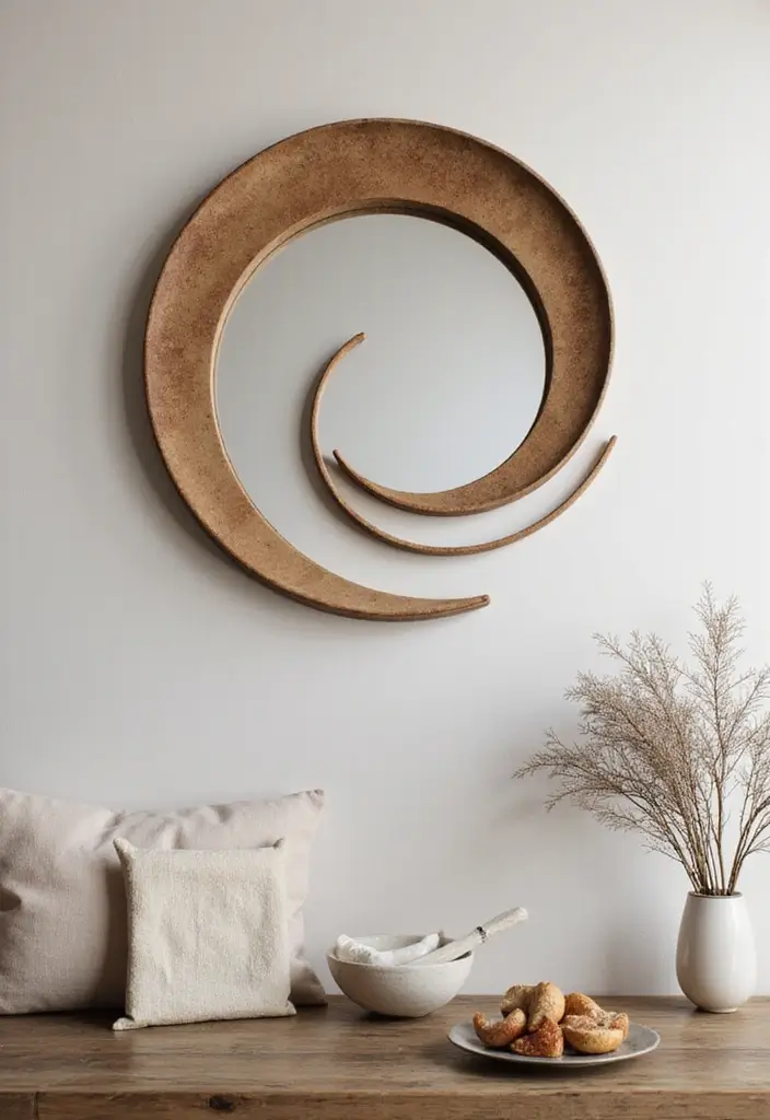 25 Mirror Wall Decor Ideas for Neutral Color Schemes and Minimal Homes 16 25 Mirror Wall Decor Ideas for Neutral Color Schemes and Minimal Homes - 16. Spiral Mirrors for a Unique Touch