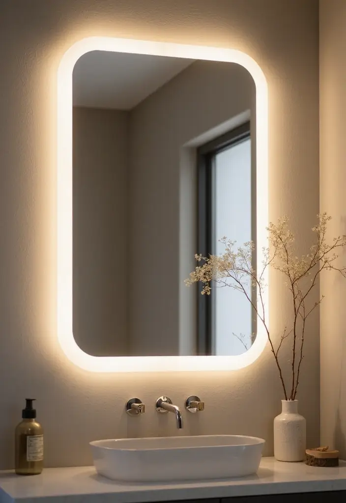 25 Mirror Wall Decor Ideas for Neutral Color Schemes and Minimal Homes 24 25 Mirror Wall Decor Ideas for Neutral Color Schemes and Minimal Homes - 24. Decorative Mirrors with Led Lights
