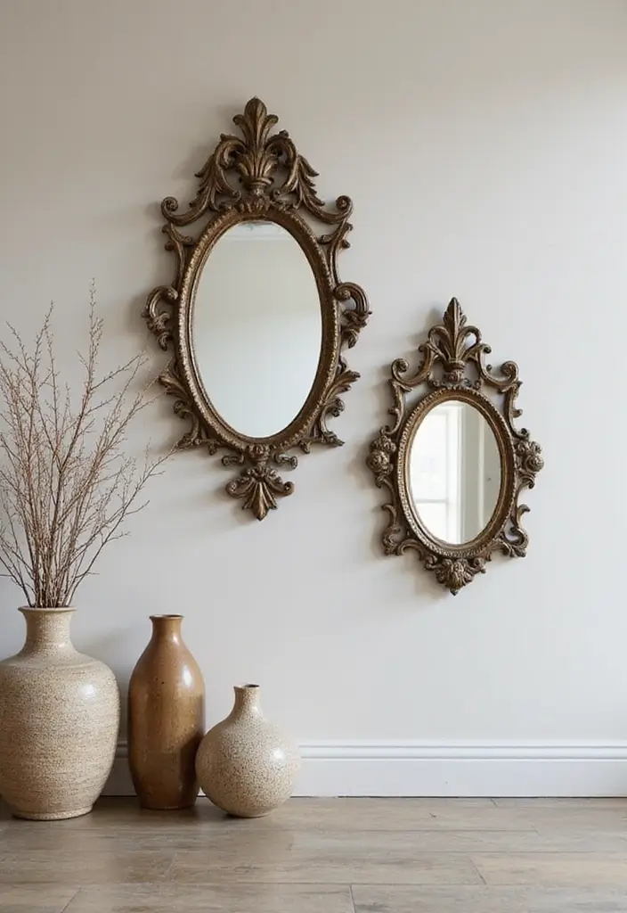 25 Mirror Wall Decor Ideas for Neutral Color Schemes and Minimal Homes 3 25 Mirror Wall Decor Ideas for Neutral Color Schemes and Minimal Homes - 3. Vintage-Inspired Ornate Mirrors