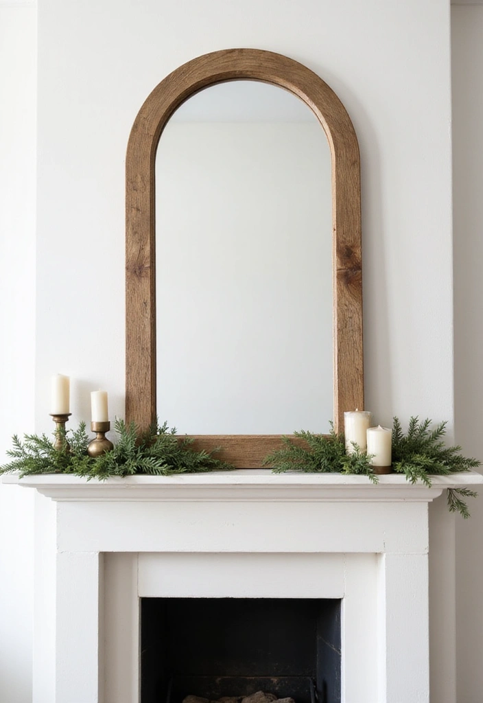 25 Mirror Wall Decor Ideas for Neutral Color Schemes and Minimal Homes 9 25 Mirror Wall Decor Ideas for Neutral Color Schemes and Minimal Homes - 9. Rustic Wood Mirror with Minimalist Mantel Decor