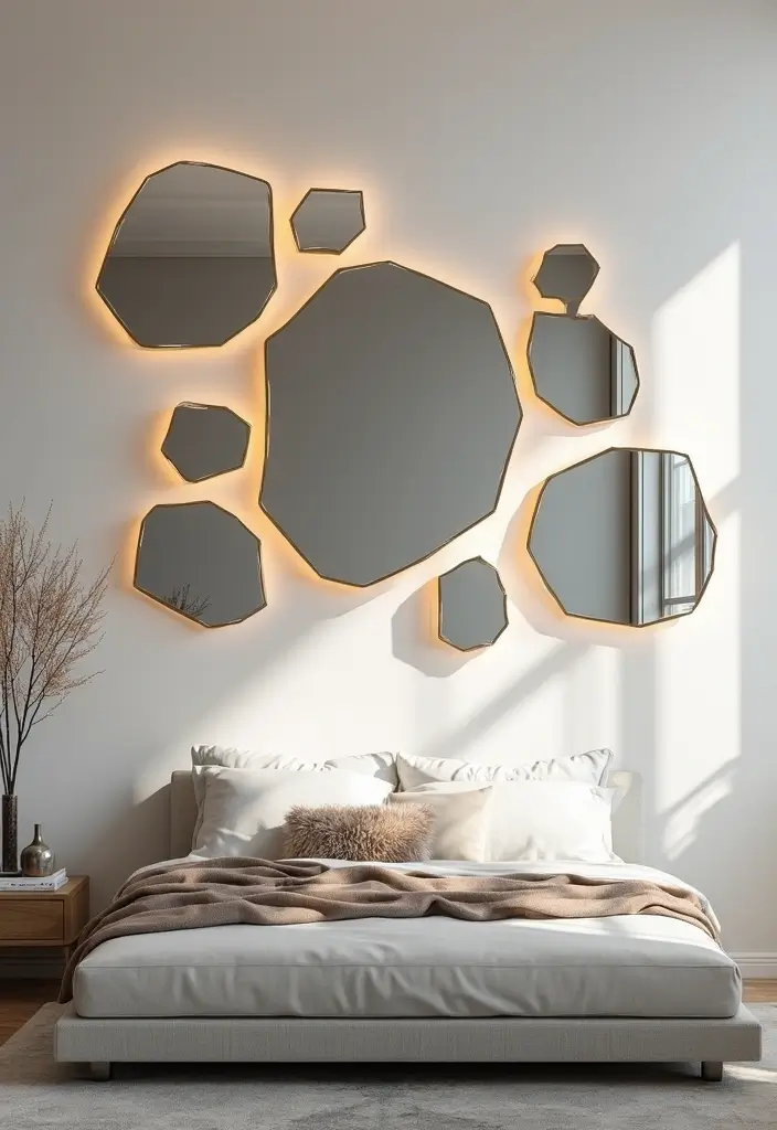 25 Mirror Wall Decor Ideas for Teenage Bedrooms That Feel Mature 2 25 Mirror Wall Decor Ideas for Teenage Bedrooms That Feel Mature - 2. Geometric Mirror Arrangement