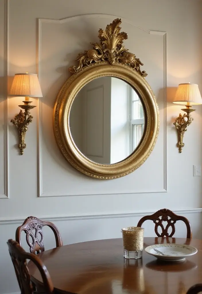 25 Vintage Gold Mirror Decor Ideas That Bring Timeless Elegance Home 10 25 Vintage Gold Mirror Decor Ideas That Bring Timeless Elegance Home - 10. Vintage Gold Mirror and Wall Sconces
