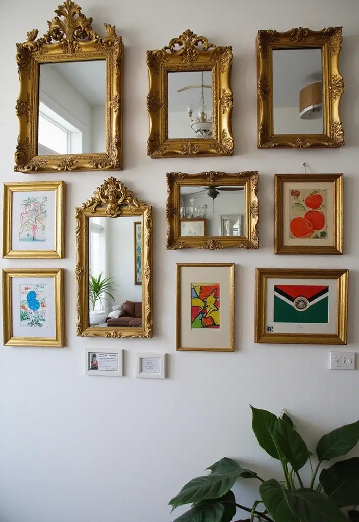 25 Vintage Gold Mirror Decor Ideas That Bring Timeless Elegance Home 11 25 Vintage Gold Mirror Decor Ideas That Bring Timeless Elegance Home - 11. Mirror Frames as Art