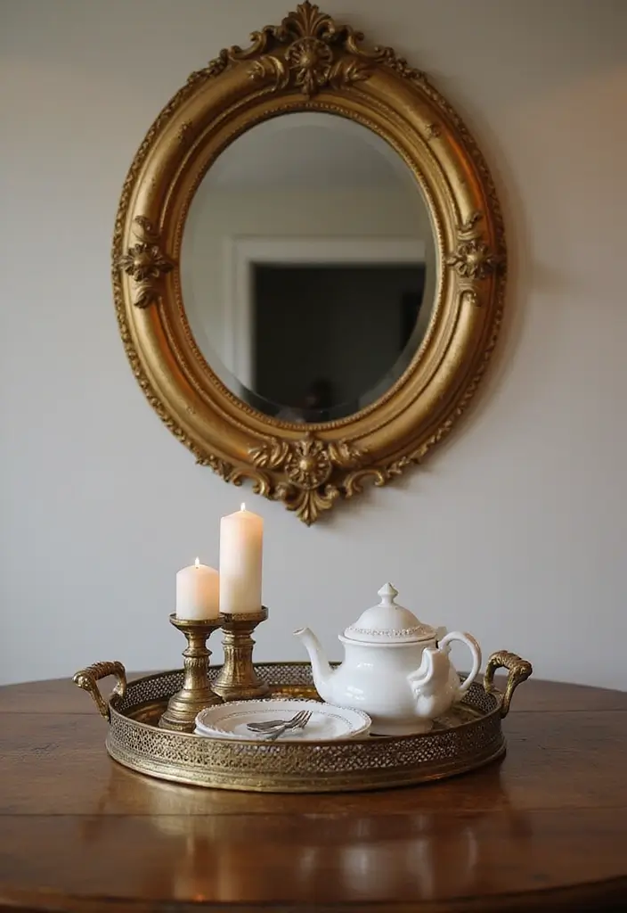25 Vintage Gold Mirror Decor Ideas That Bring Timeless Elegance Home 12 25 Vintage Gold Mirror Decor Ideas That Bring Timeless Elegance Home - 12. Vintage Gold Mirrors with Decorative Trays