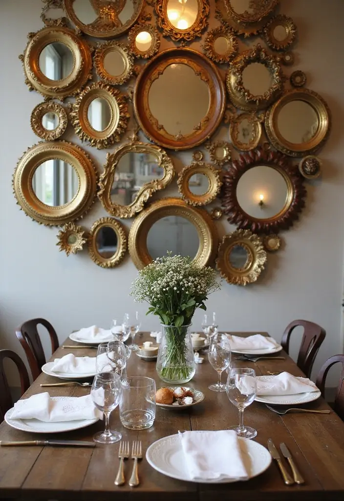 25 Vintage Gold Mirror Decor Ideas That Bring Timeless Elegance Home 13 25 Vintage Gold Mirror Decor Ideas That Bring Timeless Elegance Home - 13. Table Backdrop with Mirrors