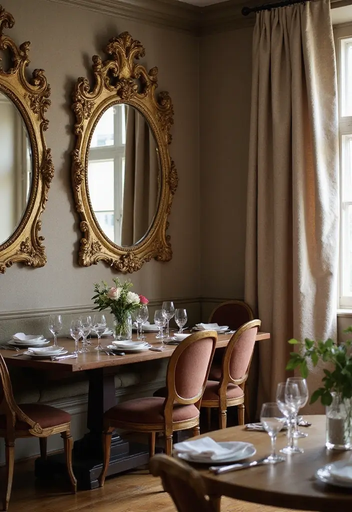 25 Vintage Gold Mirror Decor Ideas That Bring Timeless Elegance Home 14 25 Vintage Gold Mirror Decor Ideas That Bring Timeless Elegance Home - 14. Vintage Mirrors with Textured Wall Coverings