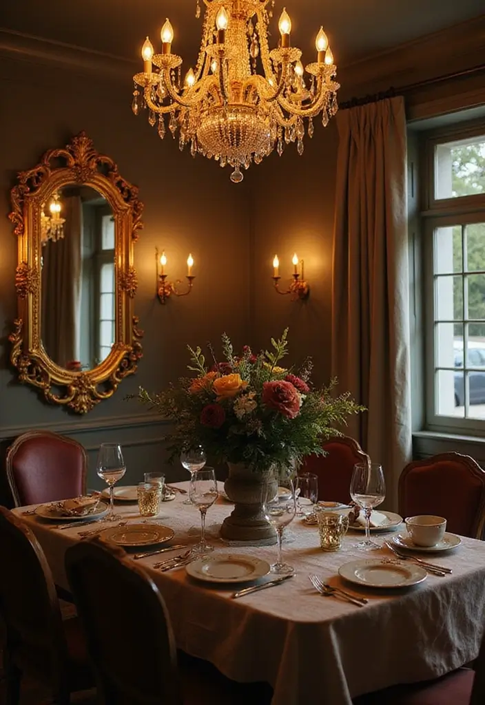 25 Vintage Gold Mirror Decor Ideas That Bring Timeless Elegance Home 18 25 Vintage Gold Mirror Decor Ideas That Bring Timeless Elegance Home - 18. Vintage Gold Mirror with Statement Lighting