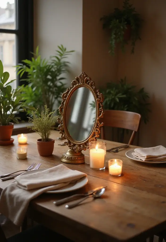 25 Vintage Gold Mirror Decor Ideas That Bring Timeless Elegance Home 4 25 Vintage Gold Mirror Decor Ideas That Bring Timeless Elegance Home - 4. Reflective Centerpiece on Your Dining Table
